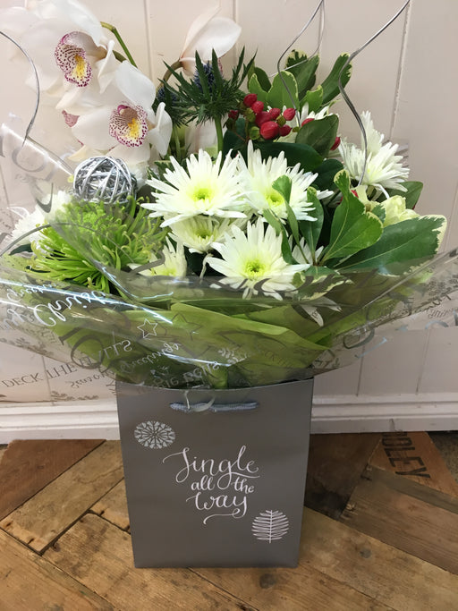 Snowflake Christmas Hand Tied Bouquet - Helens Flowers Grantham